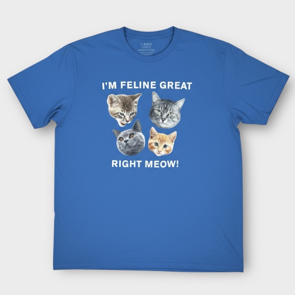 Feline Great Cat Graphic T-Shirt Blue XL